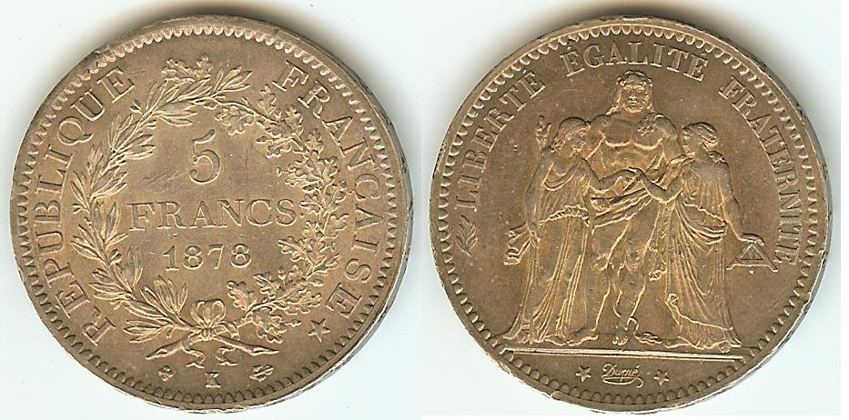 5 Francs Hercule 1878K Bordeaux AU